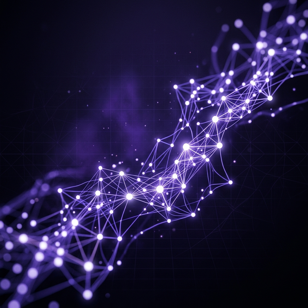 Abstract violet data-network growth visualization
